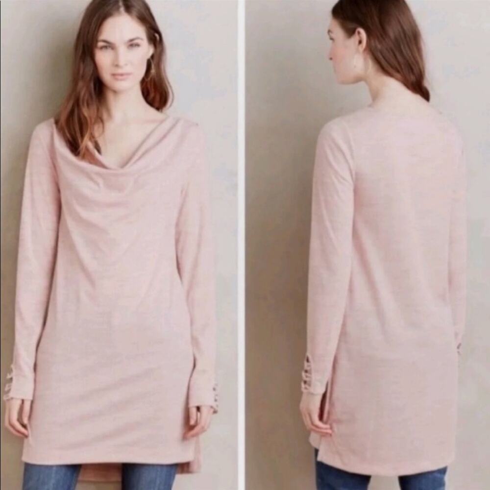 Anthropologie Pure + Good Pink Ribbed Cowl Neck Tunic XS Athletic Loungewear
